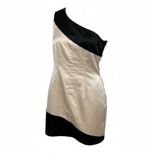 One-Shoulder Black and Off-White Dress
